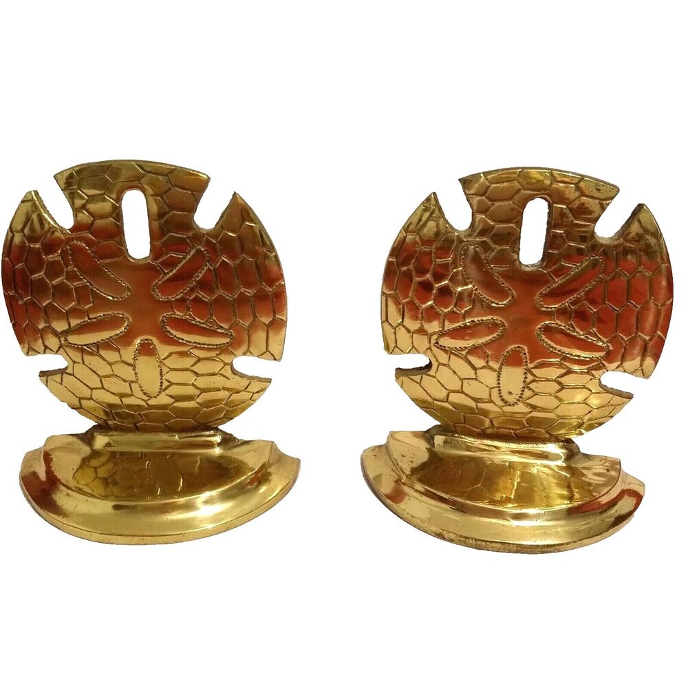 Vtg Brass Gold Sand Dollar Shell Bookends Book Ends Table Beach House Decor 5,5"